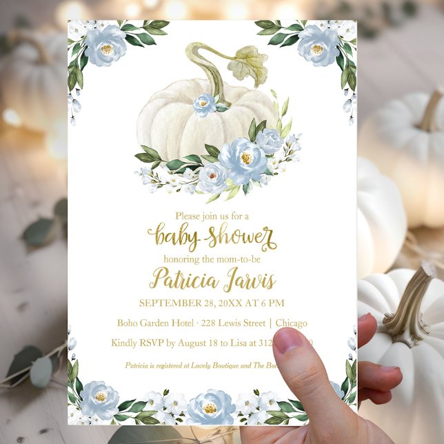 Blue Floral Pumpkin Baby Shower Budget Invitation (Creator Uploaded)
