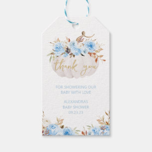 Blue Floral Pumpkin Baby Shower Favor Tags