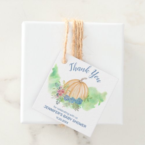 Blue Floral Pumpkin Baby Shower Thank You Favor Tags