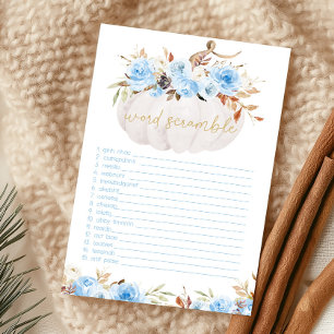 Blue Floral Pumpkin Baby Shower Word Scramble Game