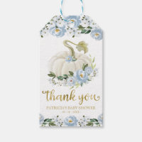 Blue Floral Pumpkin Fall Baby Shower Thank You Gift Tags