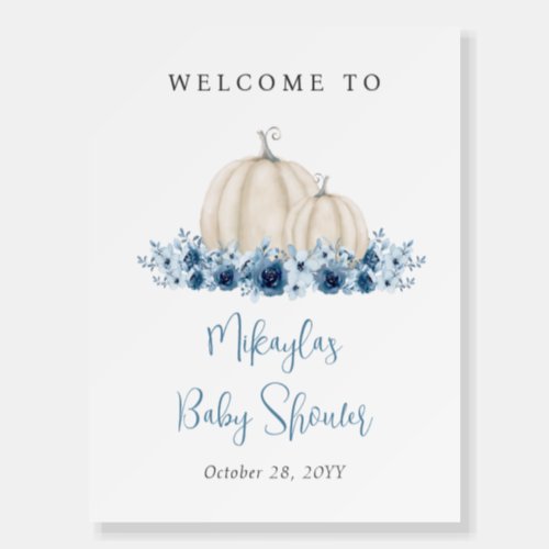 Blue Floral Pumpkin Fall Baby Shower Welcome Sign