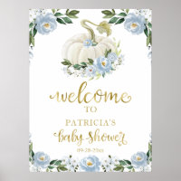 Blue Floral Pumpkin Fall Baby Shower Welcome Sign