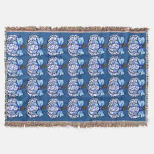 Blue Floral Pumpkin Fall Coquette Thanksgiving Throw Blanket