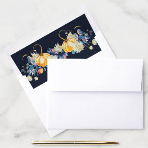 Blue Floral Pumpkin Fall Wedding Envelope Liner