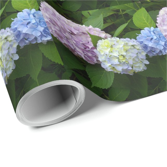 Blue floral purple floral pink floral hydrangeas wrapping paper (Roll Corner)