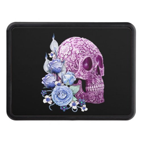 Blue Floral Purple Sugar Skull Day Of The Dead Hitch Cover
