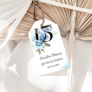 Blue Floral Quinceanera 15th Birthday Favor Gift Tags