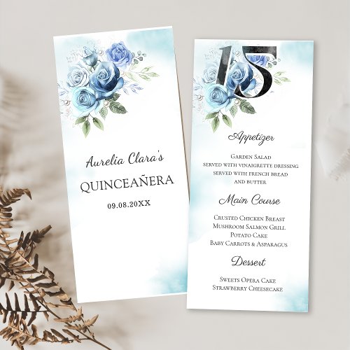 Blue Floral Quinceanera 15th Birthday Party Menu