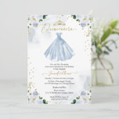 Blue Floral Quinceanera Invitation Bilingual (Standing Front)