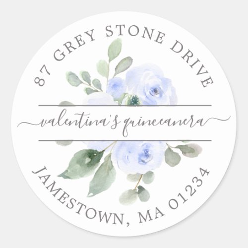 Blue Floral Quinceanera Return Address Label