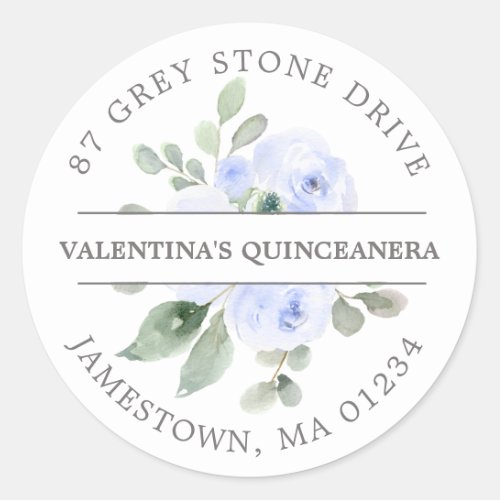 Blue Floral Quinceanera Return Address Label