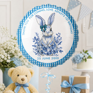 Blue Floral Rabbit 1st Birthday for Kids Balloon