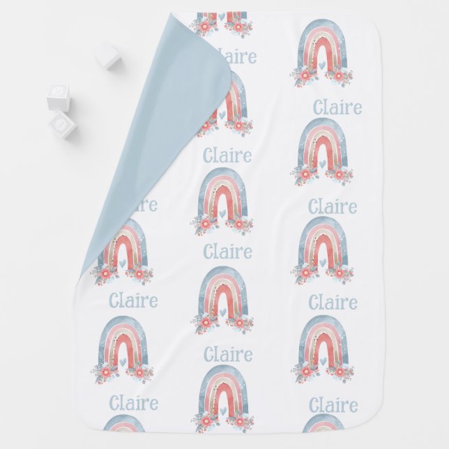 Blue floral Rainbow Baby Blanket (In Situ)