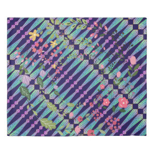 Blue Floral Rainbow Diagonal Tie King Duvet Cover