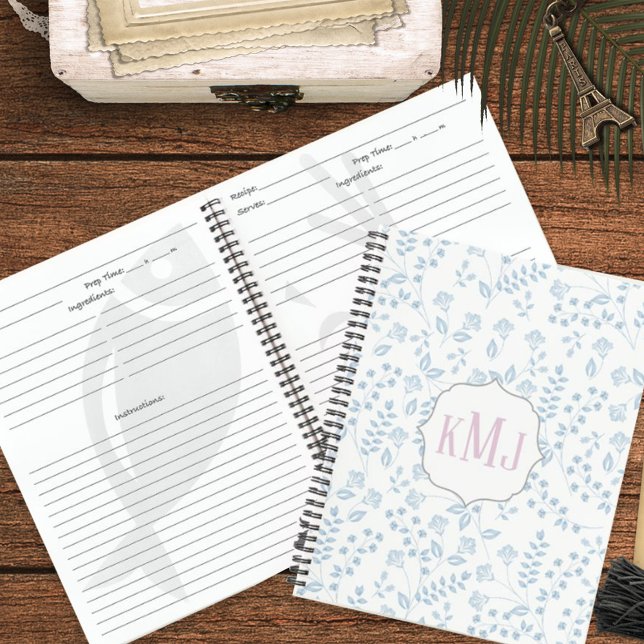 Blue Floral Recipe Book Monogram (Creator Uploaded)