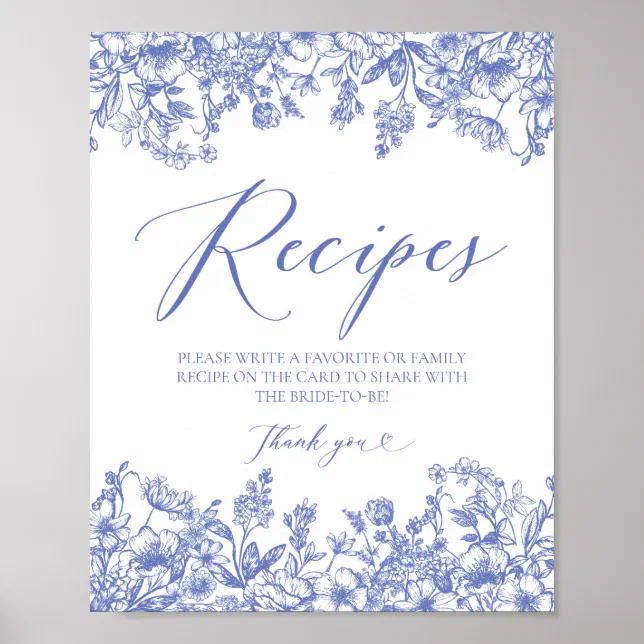 Blue Floral Recipe Cards Sign Leave Your Recipe | Zazzle