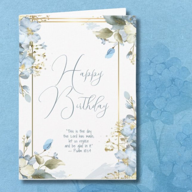 Blue Floral Religious Birthday Card with Scripture (Creator Uploaded)