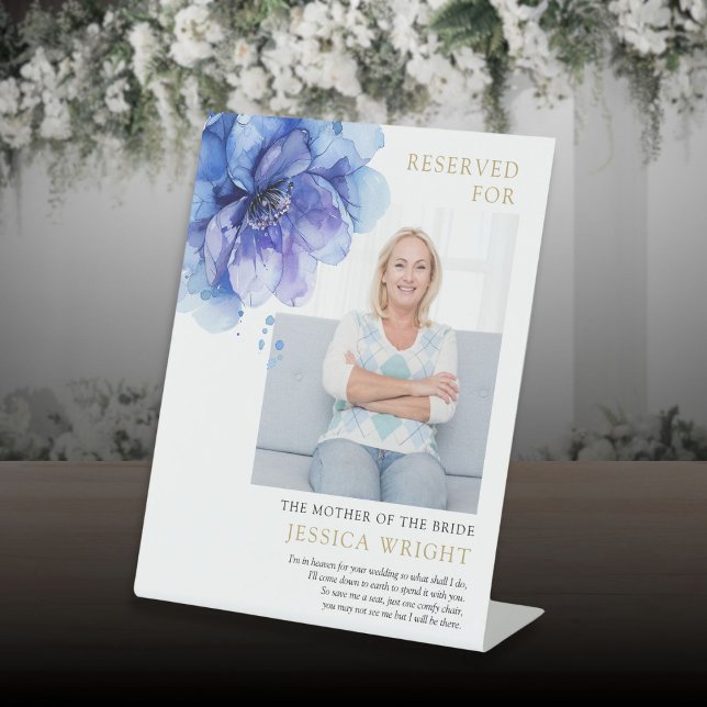 Blue Floral Reserved Save A Seat Photo Wedding Pedestal Sign (Blue Floral Reserved Save A Seat Photo Wedding Pedestal Sign)