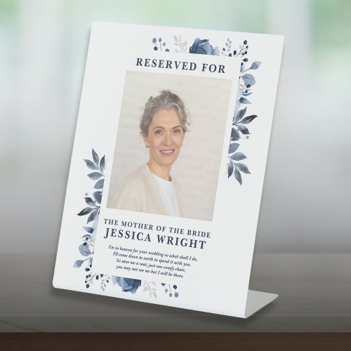 Blue Floral Reserved Save A Seat Photo Wedding Pedestal Sign