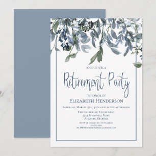 Blue Floral Retirement Party Invitation