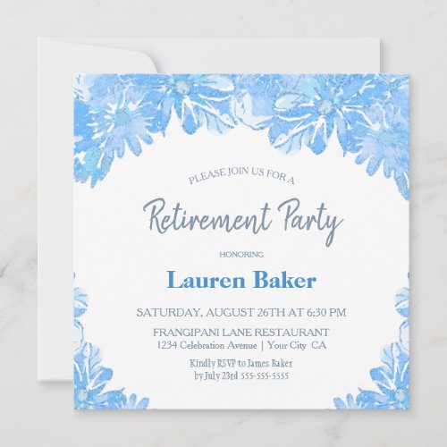 Blue Floral Retirement Party Invitation