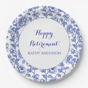 Blue Floral Retirement Party Paper Plates