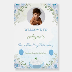 Blue Floral Rice Feeding Ceremony Welcome Sign