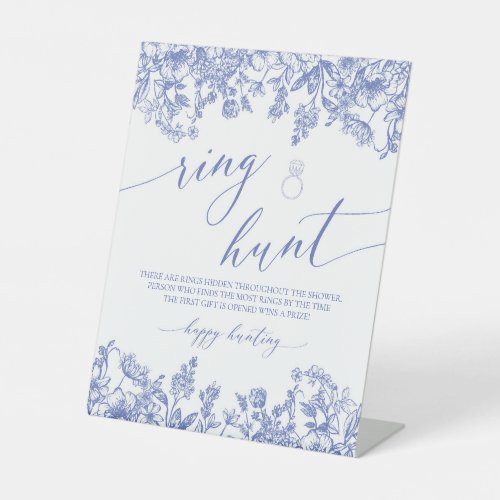 Blue Floral Ring Hunt Bridal Shower Game Sign