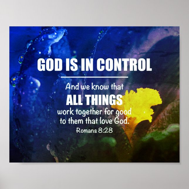 Blue Floral ROMANS 8:28 Christian Poster (Front)