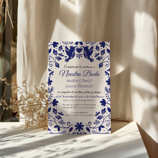 Blue Floral Romantic Aesthetic Spanish Wedding Invitation