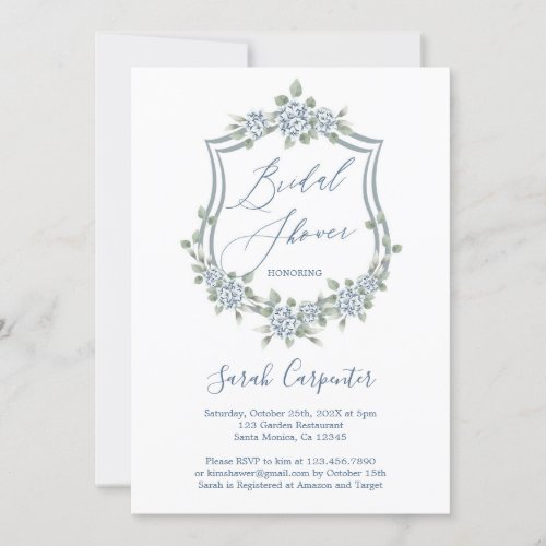 Blue Floral Romantic Bridal Shower Invitation