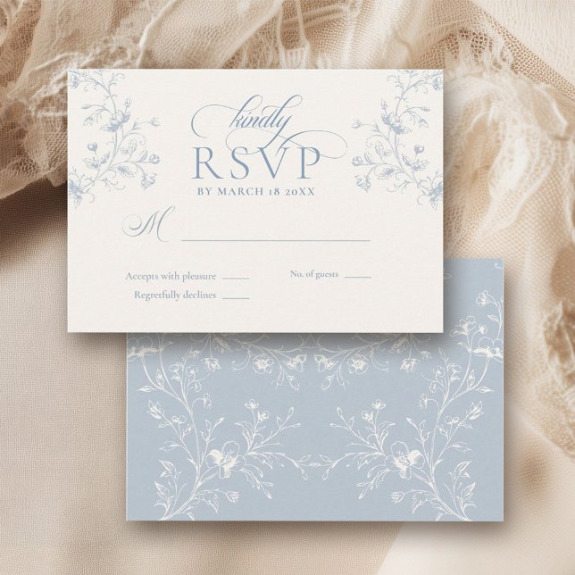 Blue Floral Romantic Calligraphy Garden Wedding RSVP Card (Creator Uploaded)