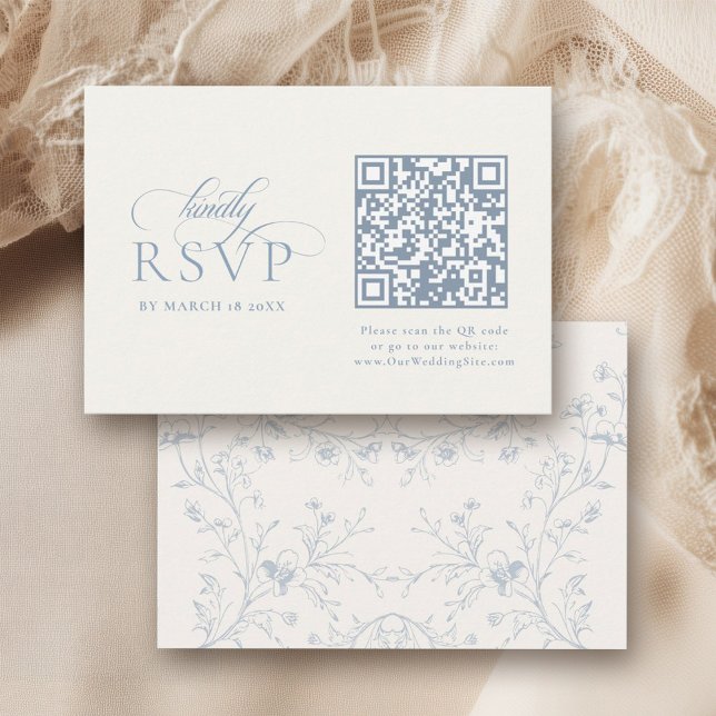 Blue Floral Romantic Calligraphy with QR Code RSVP Card (Creator Uploaded)