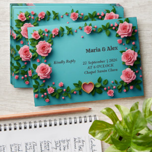 🌸 Blue Floral Romantic Heart Wedding💖 Envelope