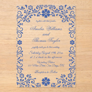 Blue Floral Romantic Wedding Invitation