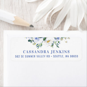 Blue Floral Rose Graduation Label