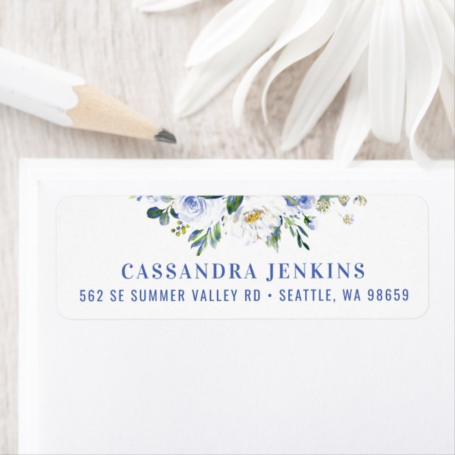 Blue Floral Rose Graduation Label (Insitu)