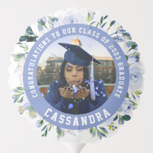 Blue Floral Rose Graduation Photo Balloon
