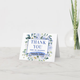 Blue Floral Rose Graduation Thank You Card