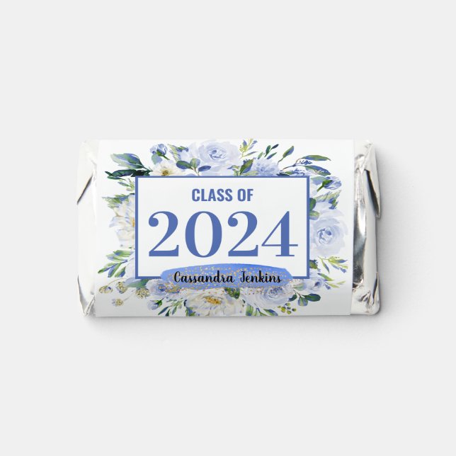 Blue Floral Rose Graduation Year Hershey's Miniatures (Front)