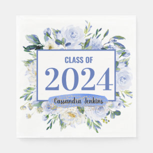 Blue Floral Rose Graduation Year Napkins