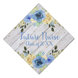 Blue Floral Rose Nursing Graduatuion Tassel Topper