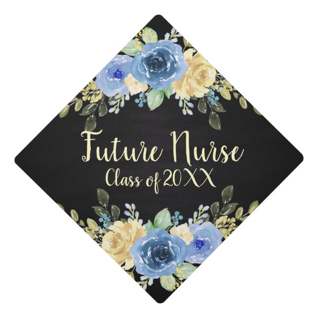 Blue Floral Rose Nursing Graduatuion Tassel Topper (Front)