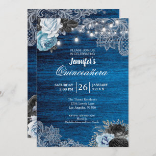 Blue Floral Rustic Quinceanera Invitation