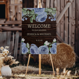 Blue Floral Rustic Wood Wedding Welcome Country Foam Board