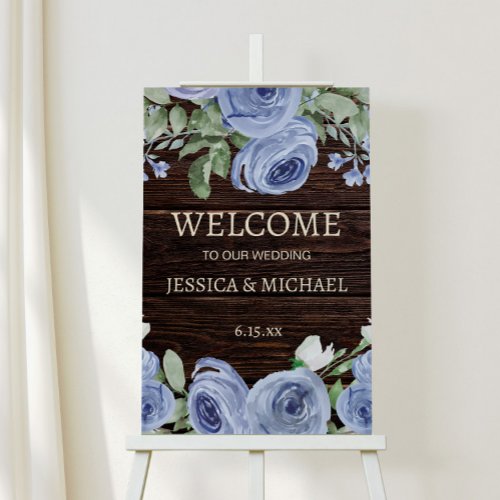 Blue Floral Rustic Wood Wedding Welcome Country  Foam Board