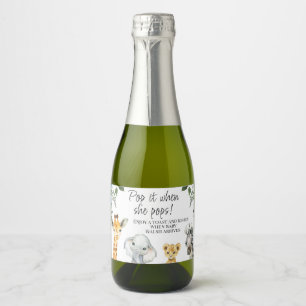 Blue Floral Safari Animals Baby Shower Pop It Sparkling Wine Label
