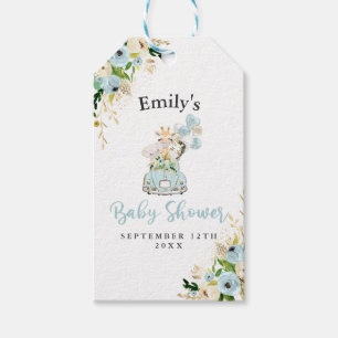 Blue Floral Safari Animals Drive By Baby Shower Gift Tags
