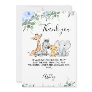 Blue Floral Safari Baby Shower Thank You Card
